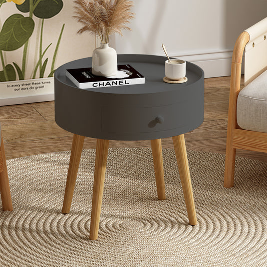 Modern Coffee Table with Drawer, Bedside Table, Sofa Side Table, Oak Table Legs, Suitable for Living Room and Bedroom,Gray
